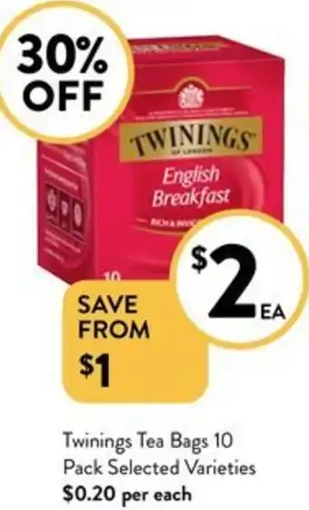 Foodworks Twinings Tea Bags 10 Pack offer