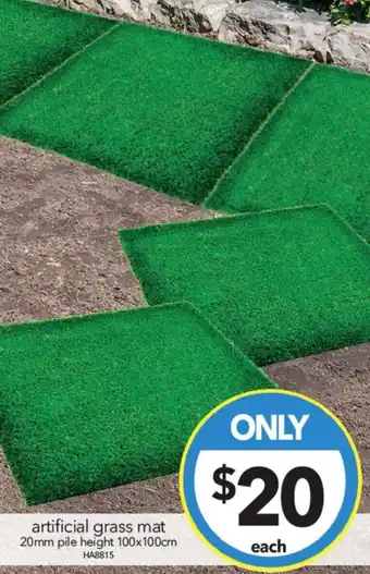 Cheap as Chips artificial grass mat 20mm pile height 100x100cm offer