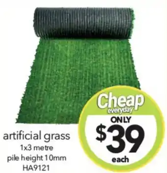 Cheap as Chips artificial grass 1x3 metre pile height 10mm offer