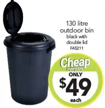 Choice The Discount Store 130 litre outdoor bin black with double lid offer