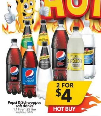 Cheap as Chips Pepsi & Schweppes Soft Drinks 1.1 Litre - 1.25 Litre offer