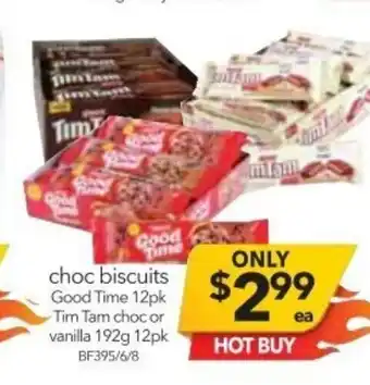 Choc BIscuits Good Time 12pk Tim Tam Choc or Vanilla 192g 12 pk