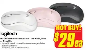 The Good Guys logitech M240 Silent Bluetooth Mouse - Off White, Rose or Graphite offer