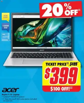 The Good Guys acer Aspire 3 15" Laptop offer