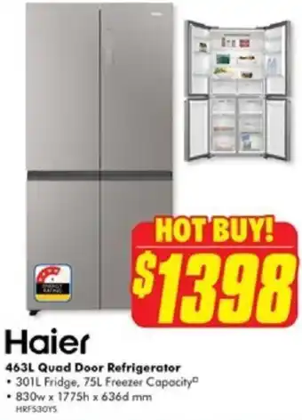 The Good Guys Haier 463L Quad Door Refrigerator offer