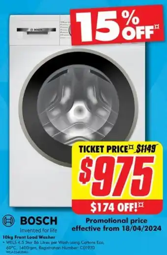 The Good Guys BOSCH 10kg Front Load Washer offer