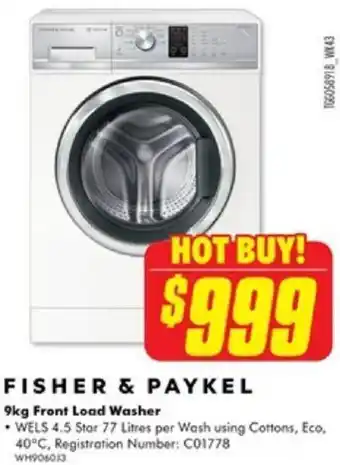 The Good Guys FISHER & PAYKEL 9kg Front Load Washer offer