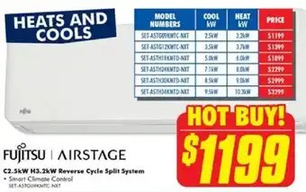 The Good Guys FUJITSU | AIRSTAGE C2.5kW H3.2kW Reverse Cycle Split System offer