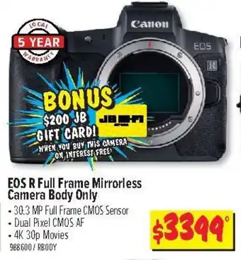 JB Hi-Fi CANON EOS R Full Frame Mirrorless Camera Body Only offer
