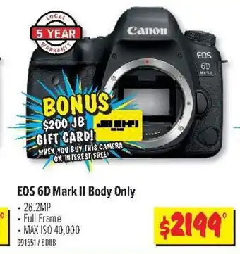 JB Hi-Fi CANON EOS 6D Mark II Body Only offer