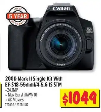 CANON 200D Mark II Single Kit With EF-S18-55mmf/4-5.6 IS STM