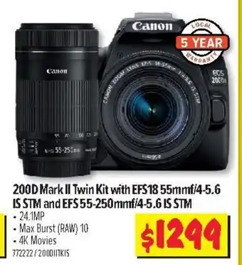 JB Hi-Fi CANON 200D Mark II Twin Kit With EFS18 55mmf/4-5.6 IS STM and EFS55-250mmf/ 4-5.6 IS STM offer