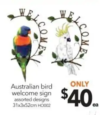 Australian Bird Welcome Sign