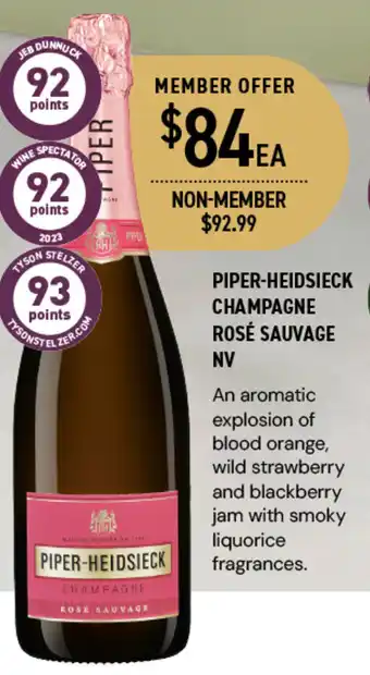 Dan Murphy's PIPER-HEIDSIECK CHAMPAGNE ROSÉ SAUVAGE NV offer