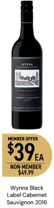 Dan Murphy's Wynns Black Label Cabernet Sauvignon 2016 offer