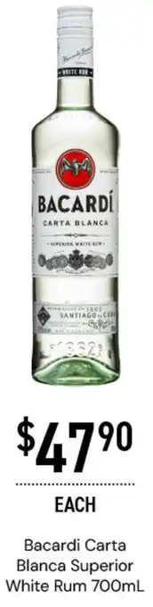 Dan Murphy's Bacardi Carta Blanca Superior White Rum 700mL offer