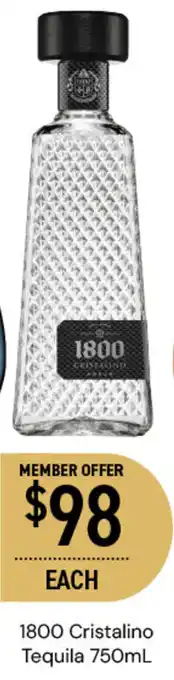 Dan Murphy's 1800 Cristalino Tequila 750mL offer