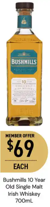 Dan Murphy's Bushmills 10 Year Old Single Malt Irish Whiskey 700mL offer