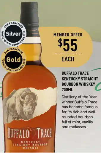 BUFFALO TRACE KENTUCKY STRAIGHT BOURBON WHISKEY 700ML