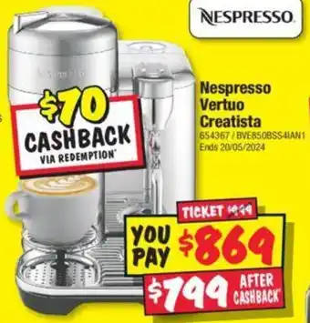 JB Hi-Fi Nespresso Vertuo Creatista offer