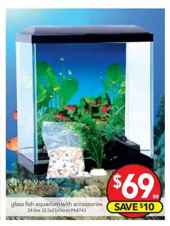 Cheap as Chips Glass Fish Aquarium With Accessories 24 Litre 32.5x21x36cm offer