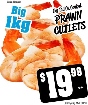 Farmer Jack's 1kg Tail On Cooked PRAWN CUTLETS offer