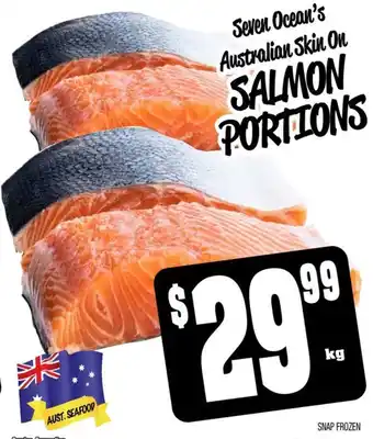 Farmer Jack's Seven Ocean's Australian Skin On SALMON PORTIONS offer