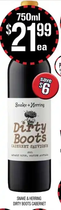 Farmer Jack's SNAKE & HERRING DIRTY BOOTS CABERNET 750ml offer