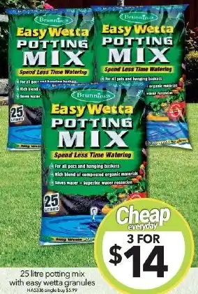 Cheap as Chips 25 litre potting mix with easy wetta granules offer