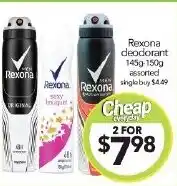 Cheap as Chips Rexona deodorant 145g-150g offer