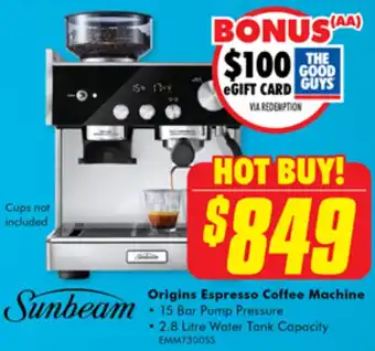 The Good Guys Sunbeam Origins Espresso Coffee Machine offer