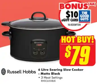 The Good Guys Russell Hobbs 6 Litre Searing Slow Cooker Matte Black offer