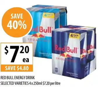 Supabarn RED BULL ENERGY DRINK 4x 250ml offer