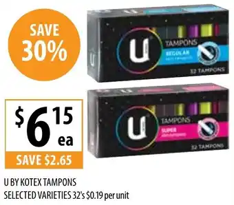 Supabarn U BY KOTEX TAMPONS 32's offer