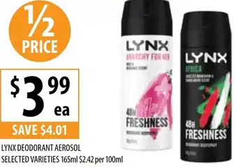 Supabarn LYNX DEODORANT AEROSOL 165ml offer