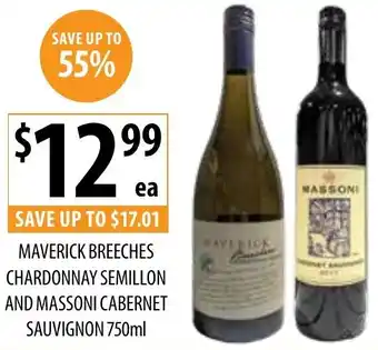 Supabarn MAVERICK BREECHES CHARDONNAY SEMILLON AND MASSONI CABERNET SAUVIGNON 750ml offer