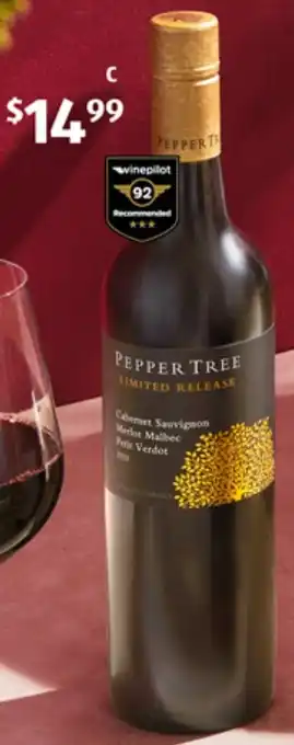 ALDI Pepper Tree Limited Release Cabernet Sauvignon Merlot Malbec Petit Verdot 2020 750ml offer