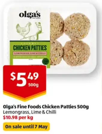 Olga's Fine Foods Chicken Patties 500g offer at ALDI