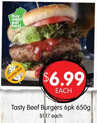 Spudshed Tasty Beef Burgers 6pk 650g offer