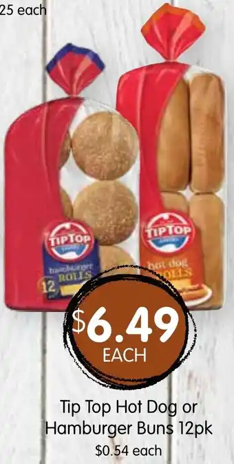 Spudshed Tip Top Hot Dog or Hamburger Buns 12pk offer