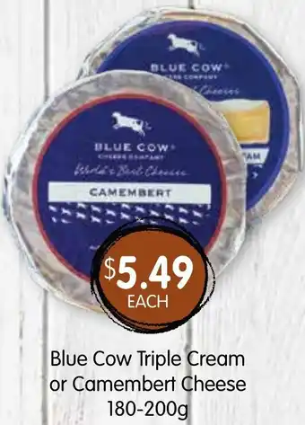 Blue Cow Triple Cream or Camembert Cheese 180-200g