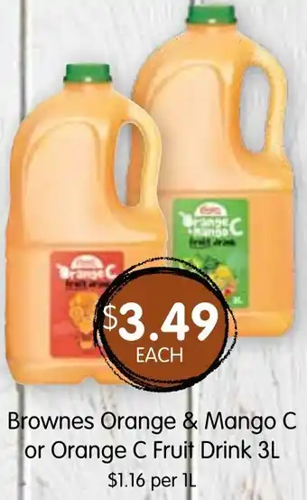 Spudshed Brownes Orange & Mango C or Orange C Fruit Drink 3L offer