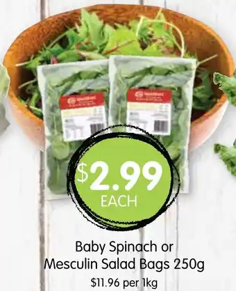 Spudshed Baby Spinach or Mesculin Salad Bags 250g offer