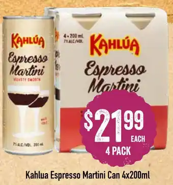 Spudshed Kahlua Espresso Martini Can 4x200ml offer