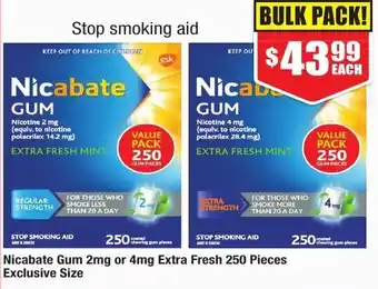 Chemist Warehouse Nicabate Gum 2mg or 4mg Extra Fresh 250 Pieces offer