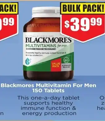 Blackmores Multivitamin For Men 150 Tablets offer at Chemist Warehouse