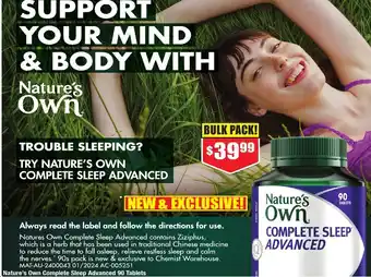 Chemist Warehouse Nature's Own Complete Sleep Advanced 90 Tablets offer