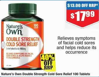 Chemist Warehouse Nature's Own Double Strength Cold Sore Relief 100 Tablets offer