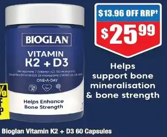 Chemist Warehouse Bioglan Vitamin K2 + D3 60 Capsules offer