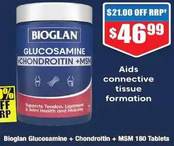 Chemist Warehouse Bioglan Glucosamine + Chondroitin + MSM 180 Tablets offer